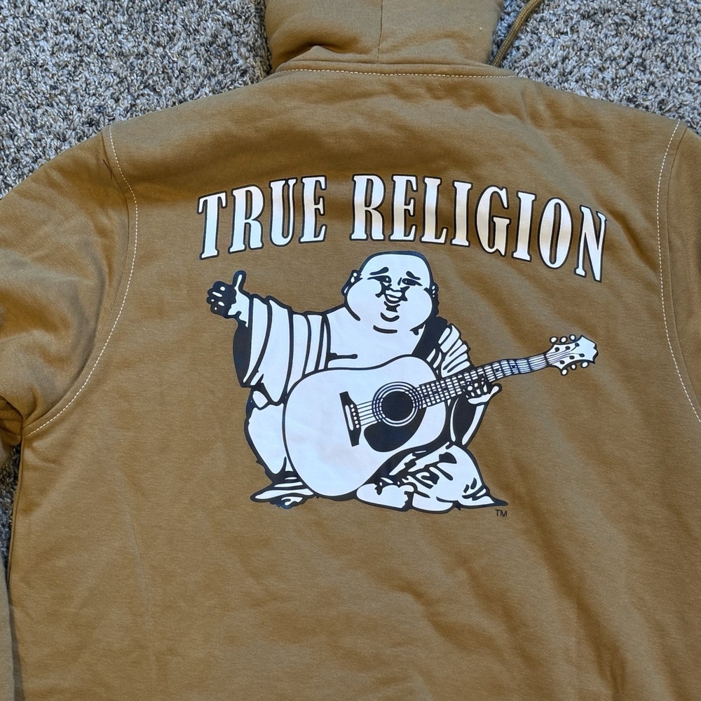 True Religion Mens Buddha Sherpa Full Zip Hoodie Dijohn Tan Sz Medium New - Picture 6 of 6